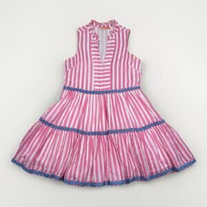 OLIPHANT Striped Yoke Mini Dress Pink White 100% Cotton Womens Size Small